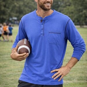 Hardaddy Blue Henley Shirt Men L Stretch Casual Dadcore Golf Athletic